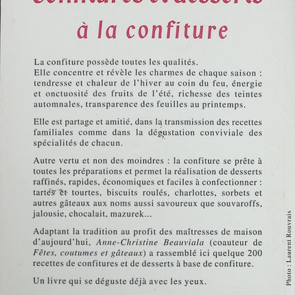 Livre de cuisine confitures et desserts à la confiture Anne-Christine Beauviala recettes gourmandes maison pâtisserie livre occasion - Livre