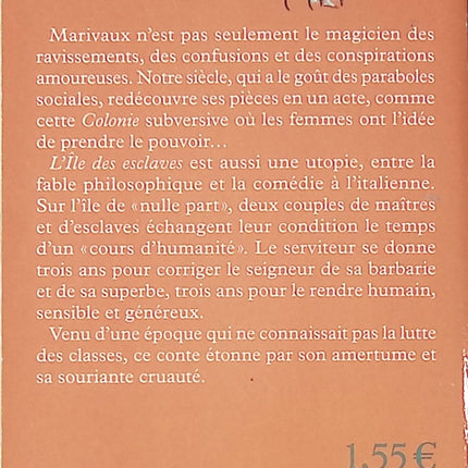 Théâtre classique L’Île des esclaves La Colonie Marivaux comédie XVIIIe siècle satire sociale livre occasion - Livre