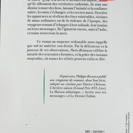 Paris-Briançon – Philippe Besson – roman contemporain huis clos train émotions secrets occasion - Livre