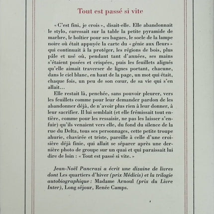 Roman Tout est passé si vite Jean-Noël Pancrazi Grand Prix Académie Française mémoire enfance récit intime livre occasion - Livre