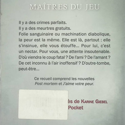 Maîtres du jeu Karine Giebel livre occasion – thriller psychologique suspense crime enquête - Livre