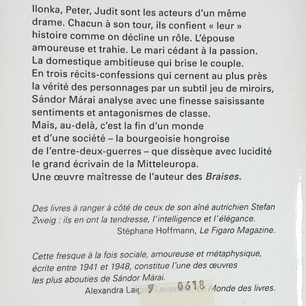Métamorphoses d’un mariage – Sándor Márai – Roman psychologique sur le couple, les secrets et les non-dits - Livre