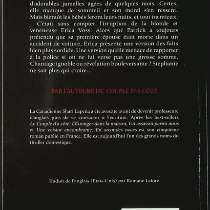 En secondes noces – Shari Lapena – roman thriller psychologique mariage secrets de couple suspense d’occasion - Livre