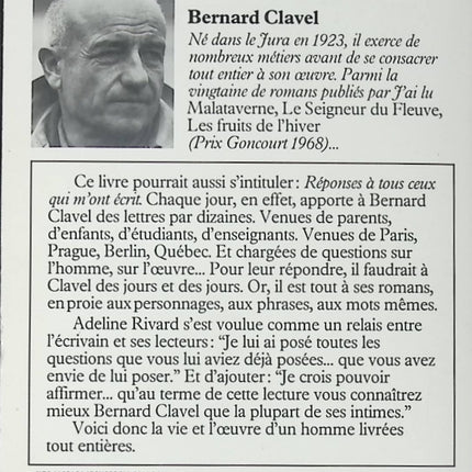 Essai biographique Bernard Clavel qui êtes-vous Bernard Clavel littérature française témoignage écrivain livre occasion - Livre