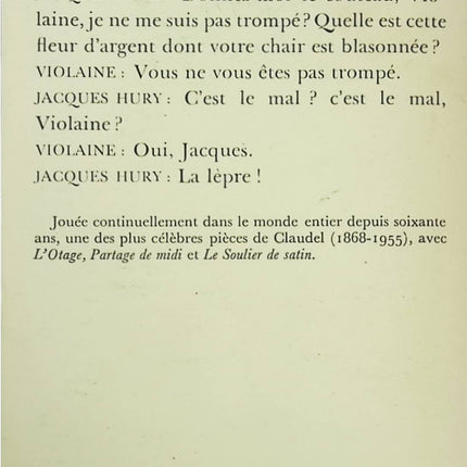 Théâtre classique L’Annonce faite à Marie Paul Claudel drame religieux mystique amour sacrifice livre occasion - Livre