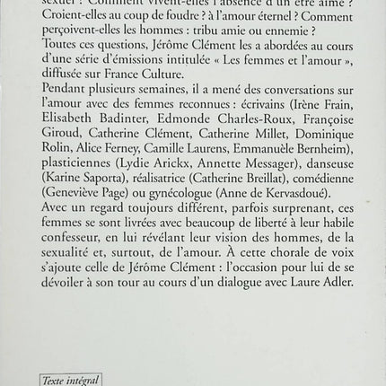 Essai contemporain Les Femmes et l’amour Jérôme Clément réflexion relations sentimentales société livre occasion - Livre