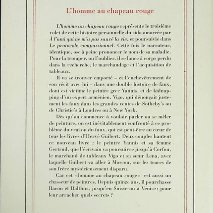 L’Homme au chapeau rouge – Hervé Guibert – Roman contemporain et récit intime sur l’identité et le regard - Livre