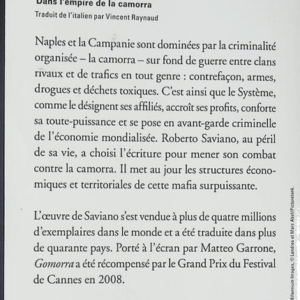 Gomorra – Roberto Saviano – livre enquête mafia italienne Camorra Naples occasion - Livre