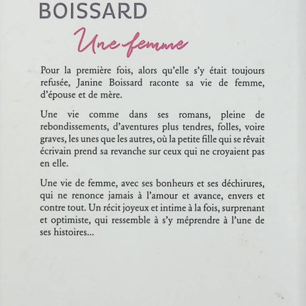 Une femme – Janine Boissard roman contemporain portrait de femme famille émotions vie quotidienne - Livre