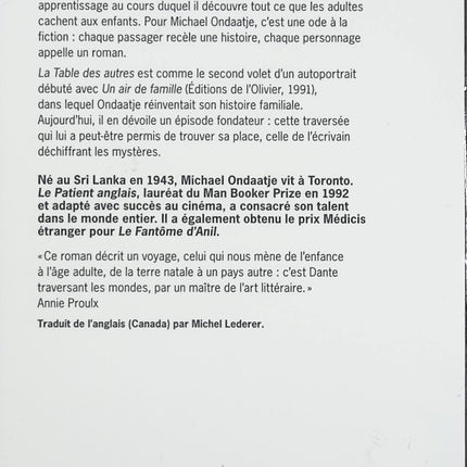 La Table des autres – Michael Ondaatje – roman initiatique, voyage maritime et souvenirs d’enfance - Livre