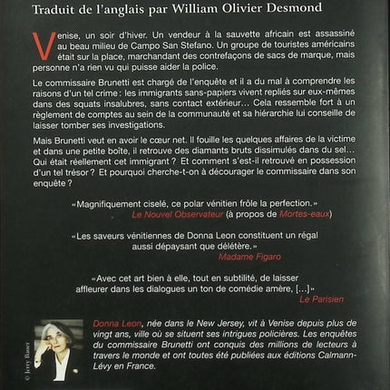 De sang et d’ébène – Donna Leon roman policier Venise enquête commissaire Brunetti trafic clandestin - Livre