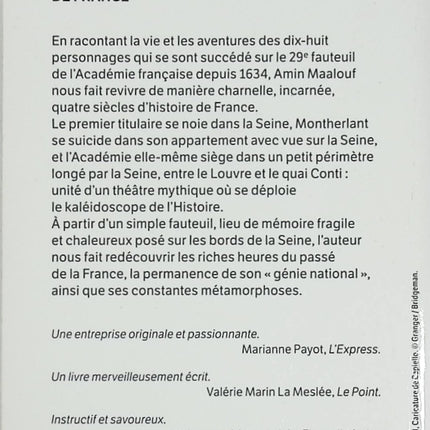 Essai historique France culture société – Un Fauteuil sur la Seine Amin Maalouf - Livre