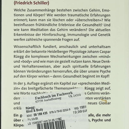 Neurosciences psychologie Mind & Body Johann Caspar Rüegg cerveau corps esprit santé livre occasion - Livre en Allemand