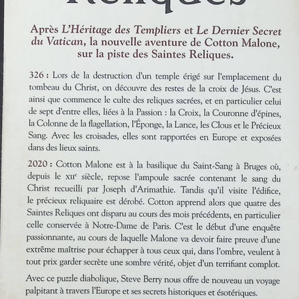 Les Saintes Reliques – Steve Berry – Thriller historique, secrets religieux, mystères du christianisme et enquête au cœur de l’Histoire - Livre