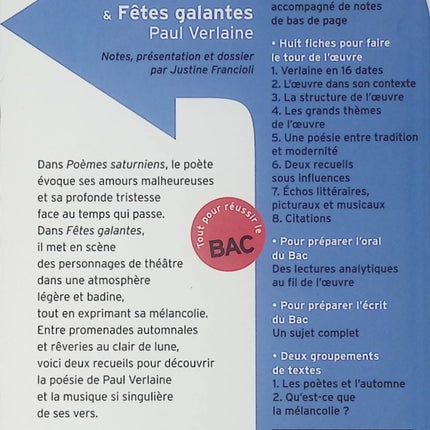 Poèmes saturniens & Fêtes galantes Paul Verlaine poésie classique littérature française lycée bac - Livre