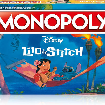 Monopoly Lilo & Stitch Winning Moves Disney – Jeu de société familial en français pour enfants dès 8 ans, aventure hawaïenne avec Stitch, 2 à 6 joueurs - jeu de société