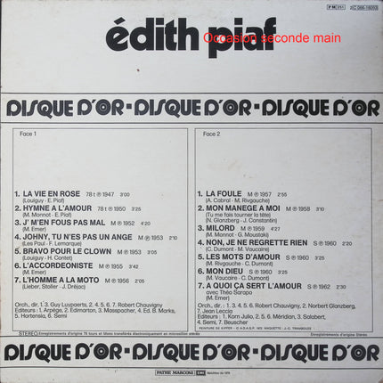 Edith Piaf – Le Disque D'Or D'Edith Piaf – Vinyle 33 tours Columbia 2C 066 16053 occasion - Disque vinyle 33 tours