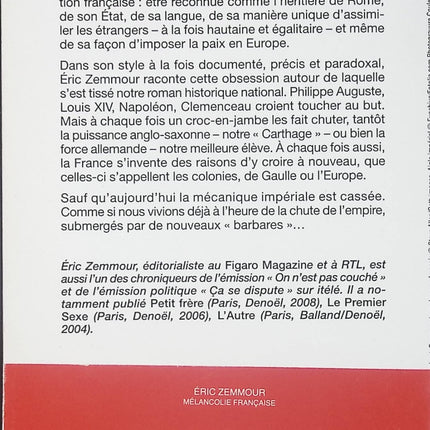 Mélancolie française - Eric Zemmour - Livre