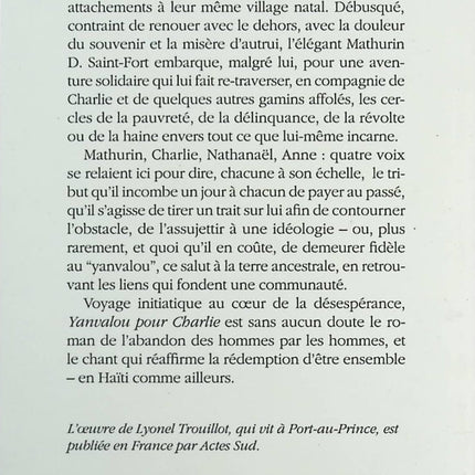 Yanvalou pour Charlie - Lyonel Trouillot - Livre