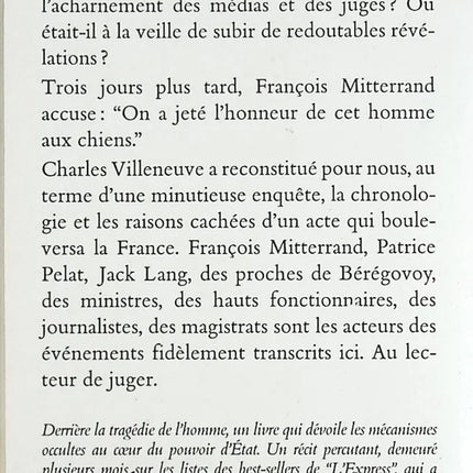 Les liaisons dangereuses de Pierre Bérégovoy - Enquête sur la mort d'un premier ministre - Charles Villeneuve - livre