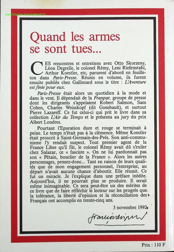 When the guns fell silent - François BRIGNEAU - Book