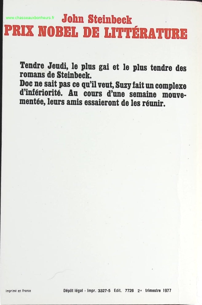 Tendre jeudi - John Steinbeck - livre
