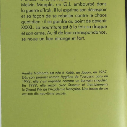 Une forme de vie -Amélie Nothomb - livre