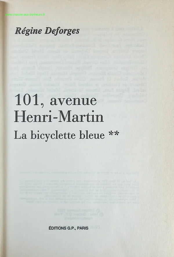 101 avenue Henri Martin - La Bicyclette bleue - Régine Deforges - Livre