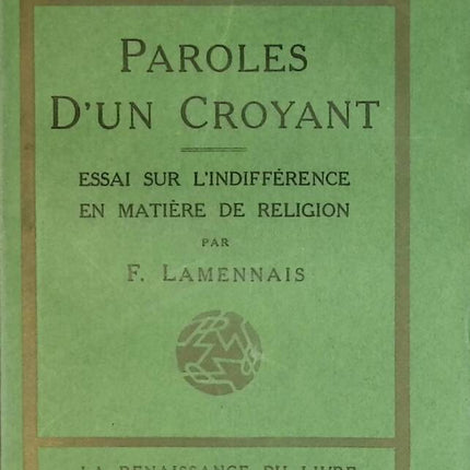 Paroles d'un croyant - F. Lamennais - livre