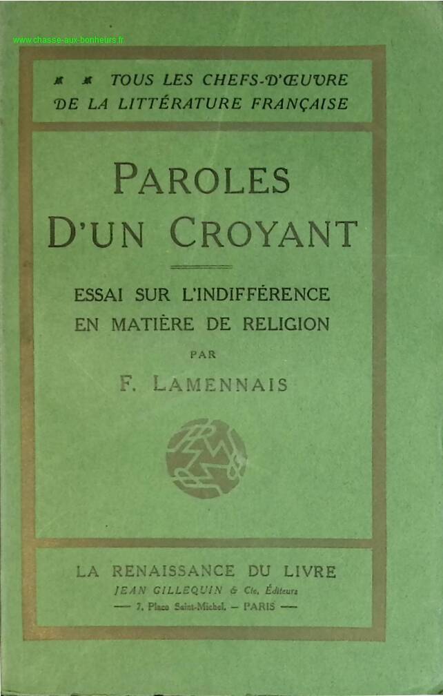 Paroles d'un croyant - F. Lamennais - livre