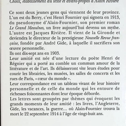 Une Amitié d'autrefois - Alain-Fournier, Jacques Rivière - livre