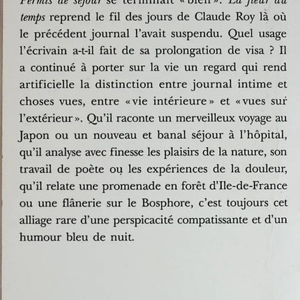 La Fleur du temps - 1983-1987- Claude Roy - livre