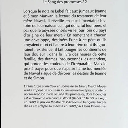 Le Sang Des Promesses - Tome 2 - Incendies - Wajdi Mouawad - livre