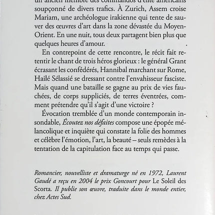 Écoutez nos défaites - Laurent Gaudé - Livre