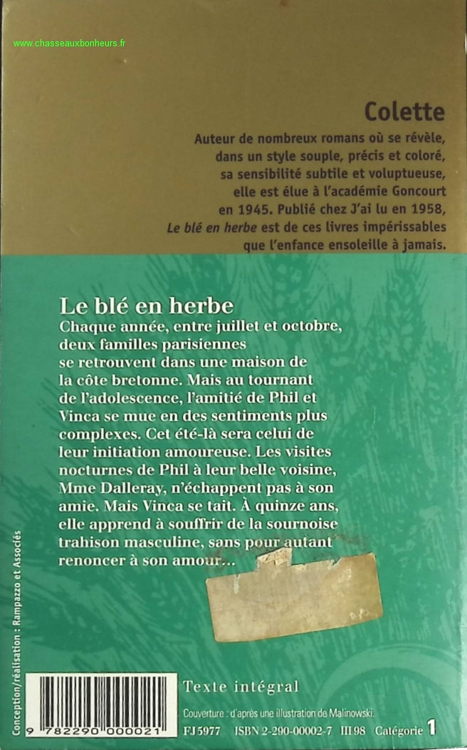 Le blé en herbe - Colette - livre