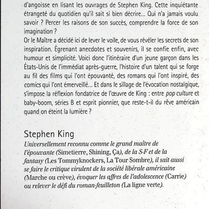 Anatomie de l'horreur - Tome 1 - Stephen King - livre