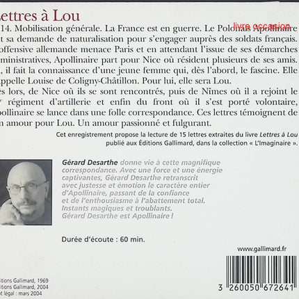 Lettres à Lou - Guillaume Apollinaire - Livre Audio