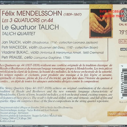 CD quatuors à cordes – Mendelssohn – Le Quatuor Talich – Les 3 Quatuors Op. 44 – musique classique romantique - CD