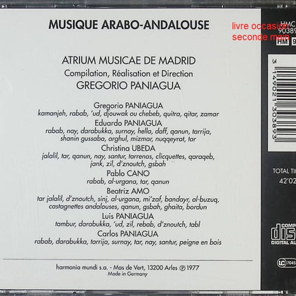 CD musique ancienne – Atrium Musicae de Madrid – Gregorio Paniagua – Musique Arabo-Andalouse - CD
