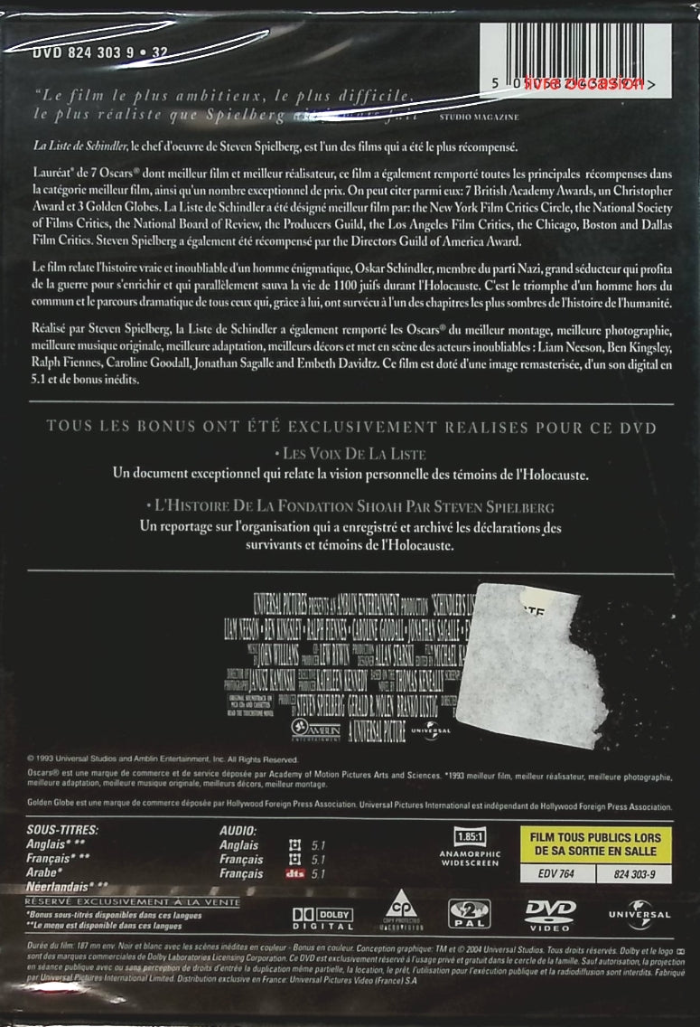 La Liste de Schindler - Liam Neeson - DVD