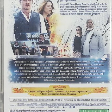Transcendance DVD Johnny Depp Rebecca Hall Morgan Freeman Film Science-Fiction Thriller Wally Pfister Occasion – DVD