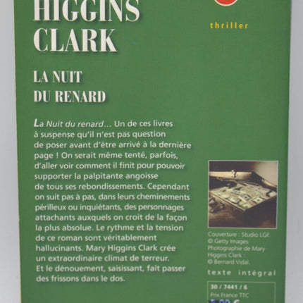 Thriller La Nuit du renard Mary Higgins Clark suspense enlèvement mystère tension psychologique livre occasion - livre