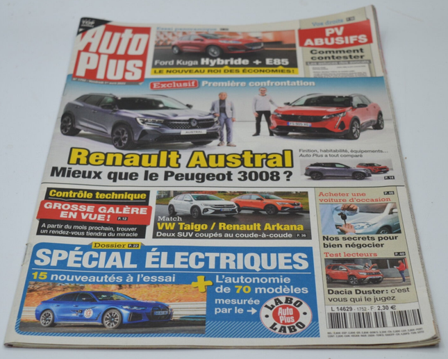 Renault Austral Peugeot 3008 Ford Kuga Hybride + E85 - Auto plus - n°1752 - A. 2022 - revue - voiture