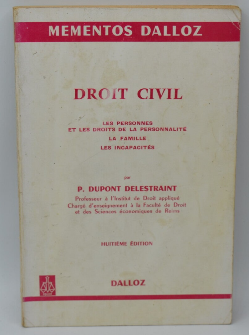 Droit civil les personnes et les droits de la personnalité - P. Dupont Delestraint - 1978 - livre