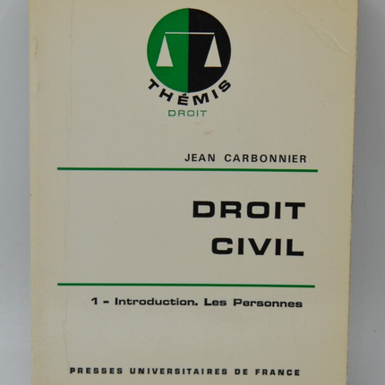 Droit civil Tome 1 Introduction Les personnes - Jean Carbonnier - 1977 - livre