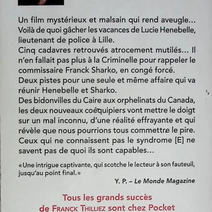 Le Syndrome E - Franck Thilliez - 2015 - livre