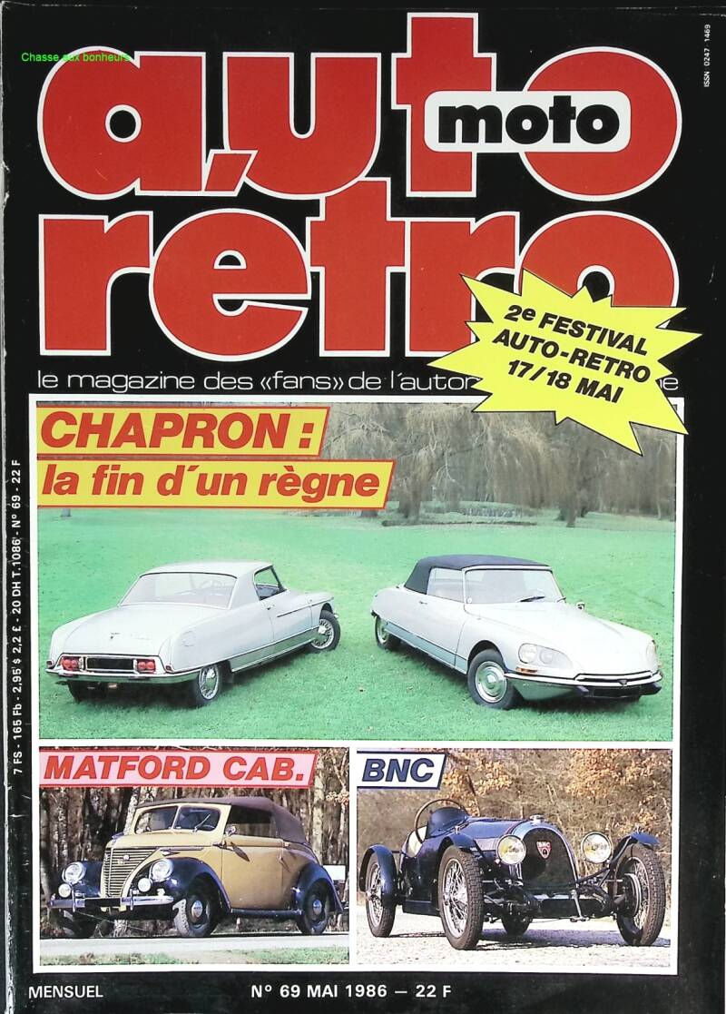 Chapron Matford CAB BNC - Auto moto rétro - n° 69 - 1986 - revue magazine - voiture