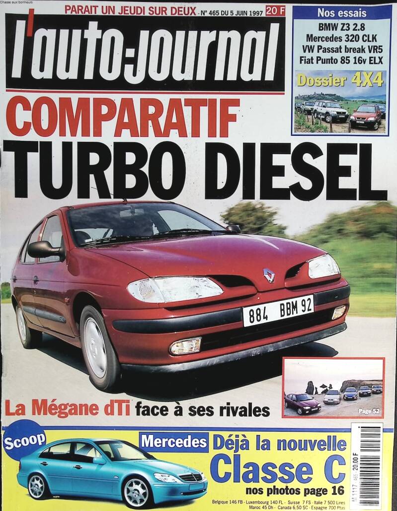 Comparatif Turbo diesel - L'auto journal - n° 465 - 1997 - revue magazine - voiture