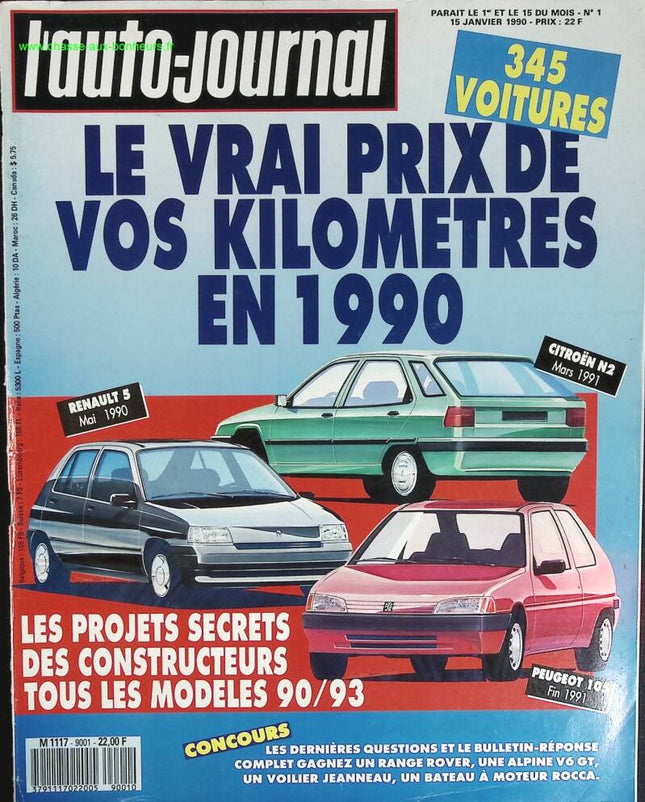 Le vrai prix de vos Kilomètres en 1990 - L'auto journal - n° 1 - 1990 - revue magazine - voiture