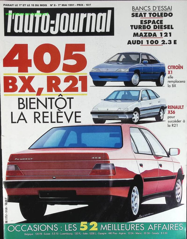 Peugeot 405 Citroën BX Renault 21 - L'auto journal - n° 8 - 1991 - revue magazine - voiture